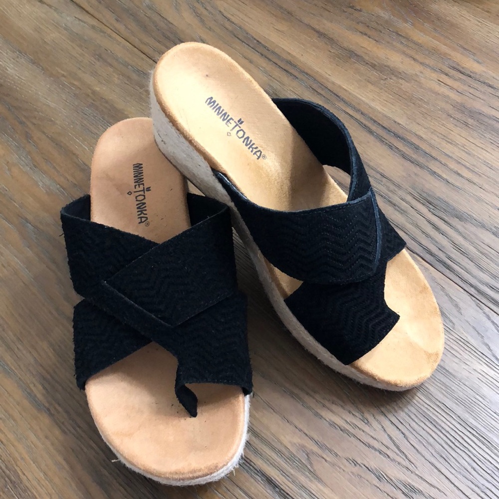 Minnetonka black sandals. Size 9
